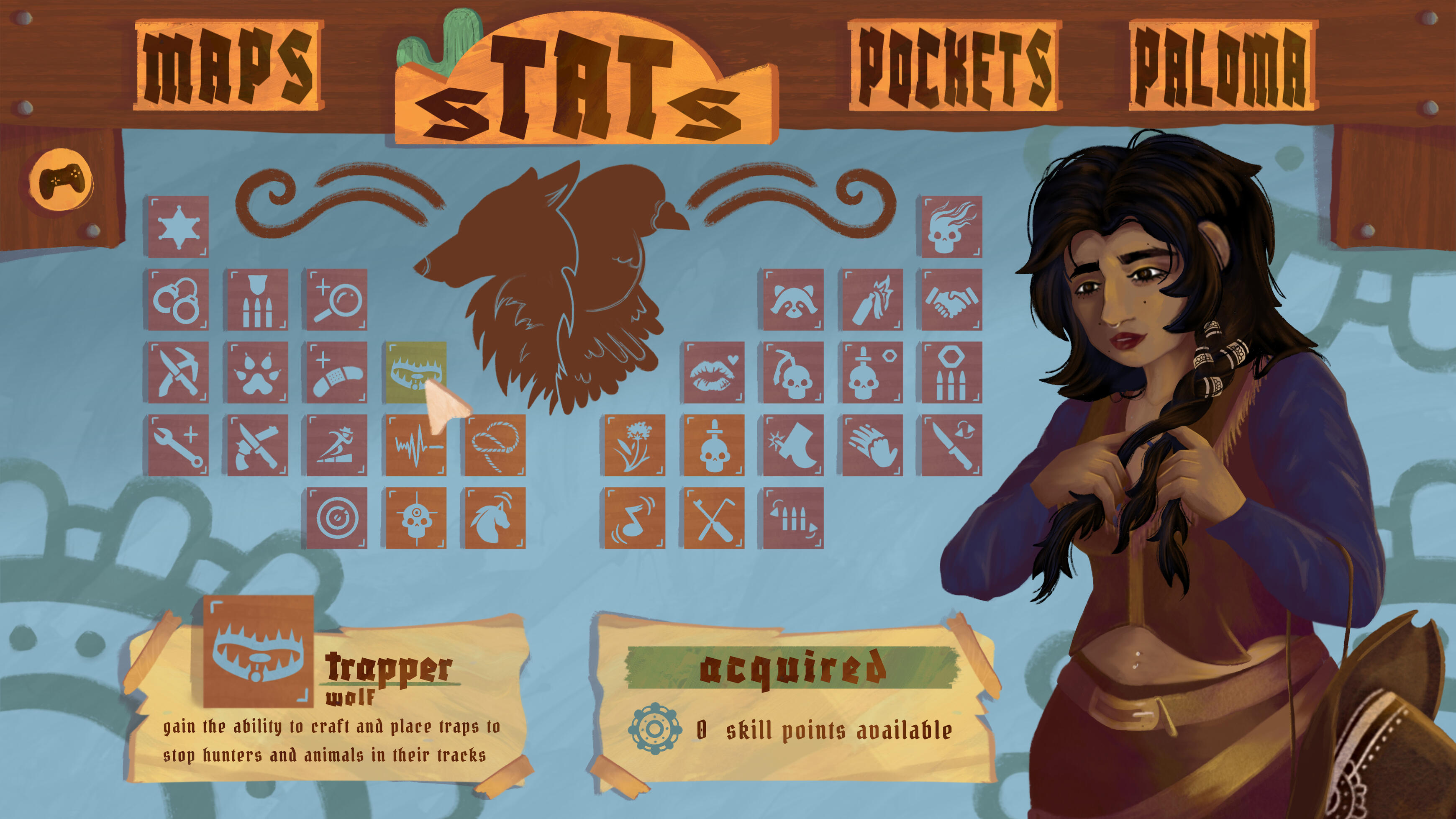 birds of a feather: paloma skill tree screen